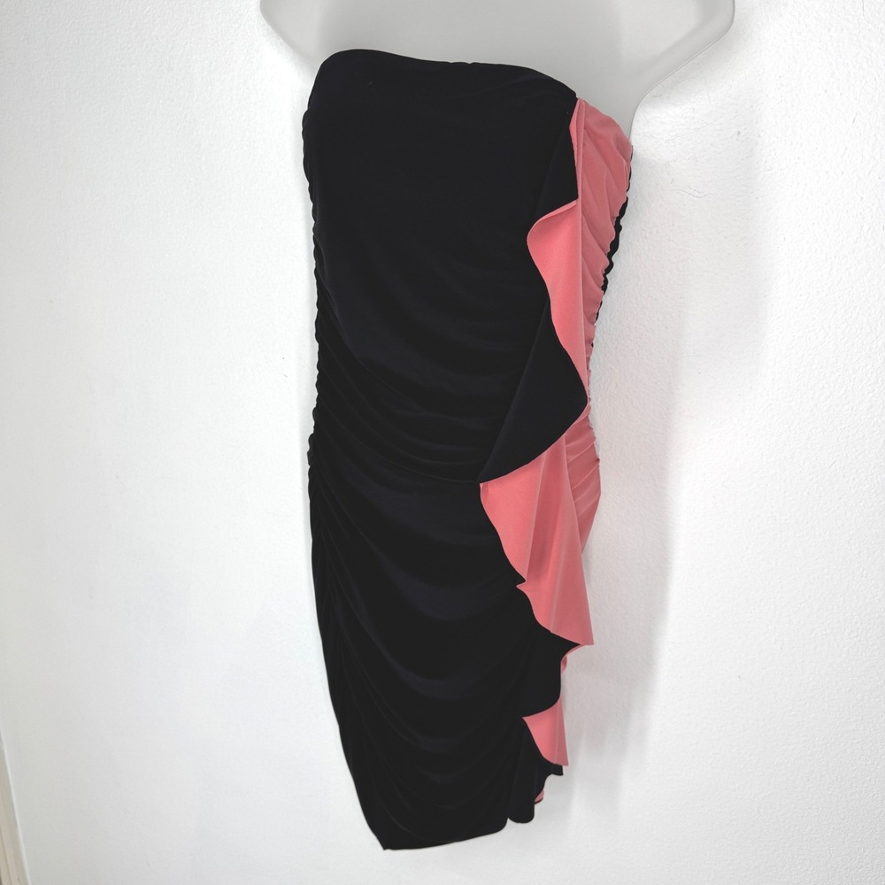 Vintage Ruched Bodycon Strapless Mini Dress Size M Stretch 90s Ruffle Club Y2K